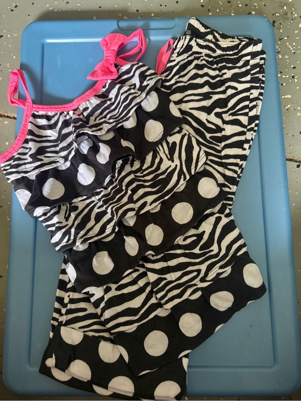 Justice Black & White Zebra and Polka Dot Ruffle Cami Pajama Set with Pink Trim